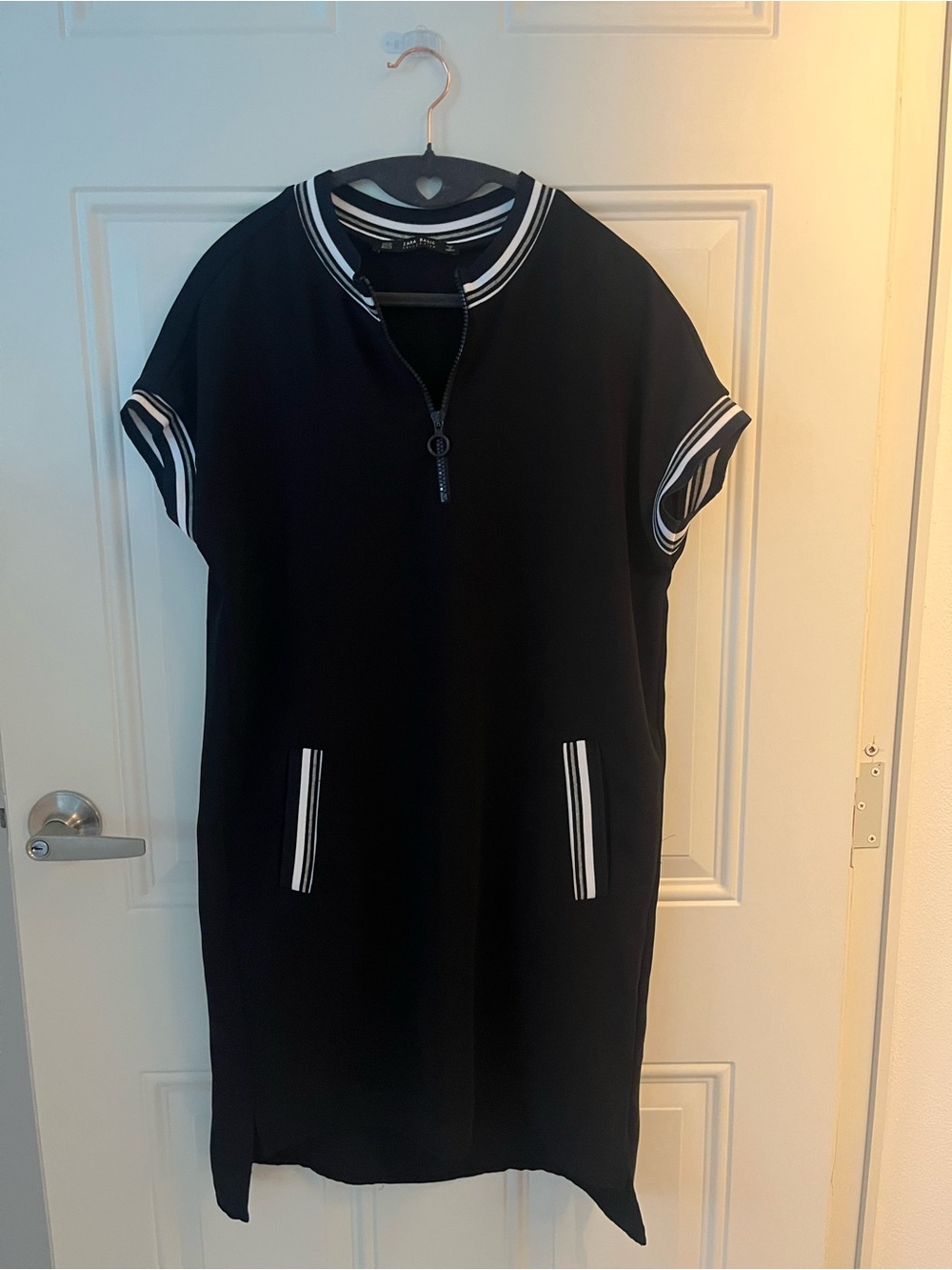 Zara Black Shift Dress with White Trim
